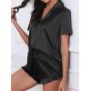 CUPSHE Womens Silk Pajamas Set Satin Short Sleeve Sleepwear Button Up Pjs Shorts Set(Midnight Dark)