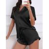 CUPSHE Womens Silk Pajamas Set Satin Short Sleeve Sleepwear Button Up Pjs Shorts Set(Midnight Dark)