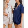 CUPSHE Womens Silk Pajamas Set Satin Short Sleeve Sleepwear Button Up Pjs Shorts Set(Navy)