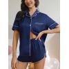 CUPSHE Womens Silk Pajamas Set Satin Short Sleeve Sleepwear Button Up Pjs Shorts Set(Navy)