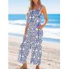 CUPSHE Women’s Sleeveless Floral Tropical Romper Wrap Ruffles Summer Beach Vacation Camisole Wide Leg Jumpsuit with Pockets(Blue)