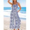 CUPSHE Women’s Sleeveless Floral Tropical Romper Wrap Ruffles Summer Beach Vacation Camisole Wide Leg Jumpsuit with Pockets(Blue)