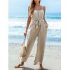 CUPSHE Women’s Sleeveless Spaghetti Strap Scoop Neckline Sleeveless Waist Tie Wide Leg Jumpsuit Beach Vacation Outfits(Beige)