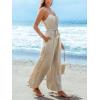CUPSHE Women’s Sleeveless Spaghetti Strap Scoop Neckline Sleeveless Waist Tie Wide Leg Jumpsuit Beach Vacation Outfits(Beige)