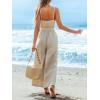 CUPSHE Women’s Sleeveless Spaghetti Strap Scoop Neckline Sleeveless Waist Tie Wide Leg Jumpsuit Beach Vacation Outfits(Beige)