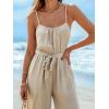 CUPSHE Women’s Sleeveless Spaghetti Strap Scoop Neckline Sleeveless Waist Tie Wide Leg Jumpsuit Beach Vacation Outfits(Beige)