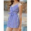 CUPSHE Women’s Sleeveless Spaghetti Strap Summer Romper Tie Front Cute Wide Leg Beach Vacation Loose Jumpsuit(Blue)