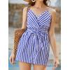 CUPSHE Women’s Sleeveless Spaghetti Strap Summer Romper Tie Front Cute Wide Leg Beach Vacation Loose Jumpsuit(Blue)