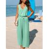 CUPSHE Women’s Sleeveless V Neck Sleeveless Waist Tie Wide Leg Jumpsuit Beach Vacation Outfits(Green)