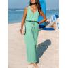 CUPSHE Women’s Sleeveless V Neck Sleeveless Waist Tie Wide Leg Jumpsuit Beach Vacation Outfits(Green)