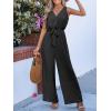 CUPSHE Women’s Sleeveless V Neck Wrap Tie Front Eyelet Dressy Work Summer Wide Leg Beach Vacation Jumpsuits(Black)