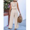 CUPSHE Women’s Sleeveless V Neck Wrap Tie Front Eyelet Dressy Work Summer Wide Leg Beach Vacation Jumpsuits(Crochet Beige)