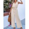 CUPSHE Women’s Sleeveless V Neck Wrap Tie Front Eyelet Dressy Work Summer Wide Leg Beach Vacation Jumpsuits(Crochet Beige)