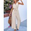 CUPSHE Women’s Sleeveless V Neck Wrap Tie Front Eyelet Dressy Work Summer Wide Leg Beach Vacation Jumpsuits(Crochet Beige)