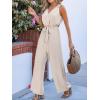CUPSHE Women’s Sleeveless V Neck Wrap Tie Front Eyelet Dressy Work Summer Wide Leg Beach Vacation Jumpsuits(Crochet Beige)