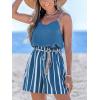 CUPSHE Women’s Spaghetti Strap Striped Wide Leg Sleeveless Elasticized Waist Straight Leg Beach Vacation Jumpsuits(Blue)
