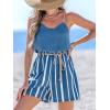 CUPSHE Women’s Spaghetti Strap Striped Wide Leg Sleeveless Elasticized Waist Straight Leg Beach Vacation Jumpsuits(Blue)
