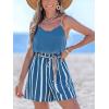 CUPSHE Women’s Spaghetti Strap Striped Wide Leg Sleeveless Elasticized Waist Straight Leg Beach Vacation Jumpsuits(Blue)