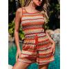 CUPSHE Women’s Striped Romper Summer Sleeveless Waist Tie Scoop Neck Knit Jumpsuits Wide Leg Hobo Overalls Vacation Outfits(Orange)