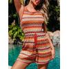 CUPSHE Women’s Striped Romper Summer Sleeveless Waist Tie Scoop Neck Knit Jumpsuits Wide Leg Hobo Overalls Vacation Outfits(Orange)