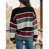 CUPSHE Womens Striped Sweaters Crewneck Long Sleeve Colorblock Casual Pullover Sweater Tops(Black)