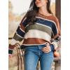 CUPSHE Womens Striped Sweaters Crewneck Long Sleeve Colorblock Casual Pullover Sweater Tops(Brown Stripe)