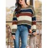 CUPSHE Womens Striped Sweaters Crewneck Long Sleeve Colorblock Casual Pullover Sweater Tops(Green)