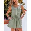 CUPSHE Women’s Summer Casual Rompers Sleeveless Zip Front Jumpsuits With Pockets Waist Tie Overalls Wide Leg Shorts(Green)