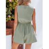CUPSHE Women’s Summer Casual Rompers Sleeveless Zip Front Jumpsuits With Pockets Waist Tie Overalls Wide Leg Shorts(Green)