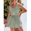 CUPSHE Women’s Summer Casual Rompers Sleeveless Zip Front Jumpsuits With Pockets Waist Tie Overalls Wide Leg Shorts(Green)