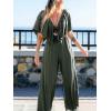 CUPSHE Women’s Summer Deep Neck Jumpsuit Short Sleeves Ruffle Straight Leg Long Pants with Pockets Beach Vacation Outfit(Green)