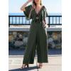 CUPSHE Women’s Summer Deep Neck Jumpsuit Short Sleeves Ruffle Straight Leg Long Pants with Pockets Beach Vacation Outfit(Green)