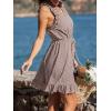 CUPSHE Women’s Summer Dresses 100% Cotton Plaid Ruffle Sleeve V Neck Tie Front Smocked Mini Dress(Brown)