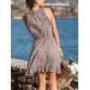 CUPSHE Women’s Summer Dresses 100% Cotton Plaid Ruffle Sleeve V Neck Tie Front Smocked Mini Dress(Brown)