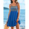 CUPSHE Womens Summer Dresses Sleeveless Paisley Beach Ruffled Spaghetti Straps Casual Vacation Mini Cover Up Dress(Blue)