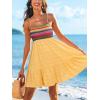 CUPSHE Womens Summer Dresses Sleeveless Paisley Beach Ruffled Spaghetti Straps Casual Vacation Mini Cover Up Dress(Yellow)