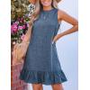 CUPSHE Womens Summer Dresses Sleeveless Tie Back High Crew Neck Ruffle Mini Short Dress(Blue)