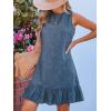 CUPSHE Womens Summer Dresses Sleeveless Tie Back High Crew Neck Ruffle Mini Short Dress(Blue)