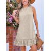 CUPSHE Womens Summer Dresses Sleeveless Tie Back High Crew Neck Ruffle Mini Short Dress(Khaki)
