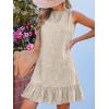 CUPSHE Womens Summer Dresses Sleeveless Tie Back High Crew Neck Ruffle Mini Short Dress(Khaki)