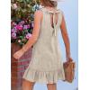 CUPSHE Womens Summer Dresses Sleeveless Tie Back High Crew Neck Ruffle Mini Short Dress(Khaki)
