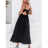 CUPSHE Womens Summer Dresses Spaghetti Straps Sleeveless Pleated Cutout Casual Sundress Vacation Outfit Flowy Maxi Dress(Black)