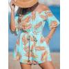 CUPSHE Women’s Summer Floral Jumpsuits Off Shoulder Half Sleeves Waist Tie Wide Leg 2025 Beach Vacation Outfits with Pockets(Green)