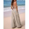 CUPSHE Women’s Summer Jumpsuit Plunging Halter Sleeveless Striped Casual Dressy Outfit Wide Leg Pockets Maxi Overall(Apricot)