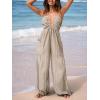 CUPSHE Women’s Summer Jumpsuit Plunging Halter Sleeveless Striped Casual Dressy Outfit Wide Leg Pockets Maxi Overall(Apricot)