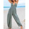 CUPSHE Women’s Summer Jumpsuit Plunging Halter Sleeveless Striped Casual Dressy Outfit Wide Leg Pockets Maxi Overall(Blue-green)