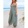CUPSHE Women’s Summer Jumpsuit Plunging Halter Sleeveless Striped Casual Dressy Outfit Wide Leg Pockets Maxi Overall(Blue-green)