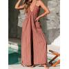 CUPSHE Women’s Summer Jumpsuit Plunging Halter Sleeveless Striped Casual Dressy Outfit Wide Leg Pockets Maxi Overall(Brown)