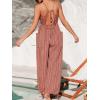 CUPSHE Women’s Summer Jumpsuit Plunging Halter Sleeveless Striped Casual Dressy Outfit Wide Leg Pockets Maxi Overall(Brown)