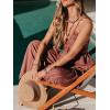CUPSHE Women’s Summer Jumpsuit Plunging Halter Sleeveless Striped Casual Dressy Outfit Wide Leg Pockets Maxi Overall(Brown)